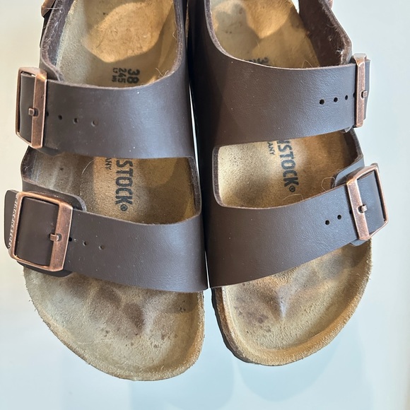 Birkenstock Dark Brown Sandals with Copper Buckles - Picture 2 of 10